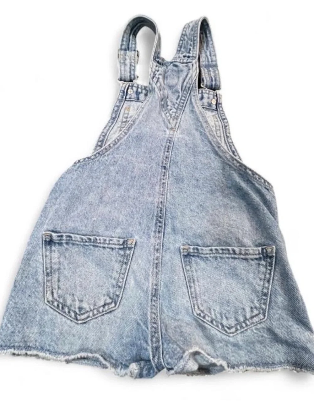 Kids Distressed Light Wash Denim Overalls - Light Blue
